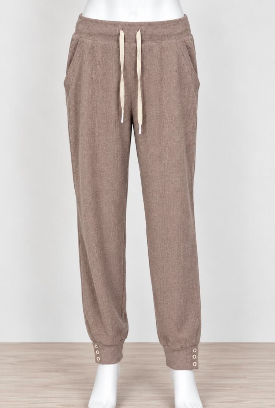 Z Supply Taupe Ribbed Knit Snap Ankle Jogger Pants Women's US XS